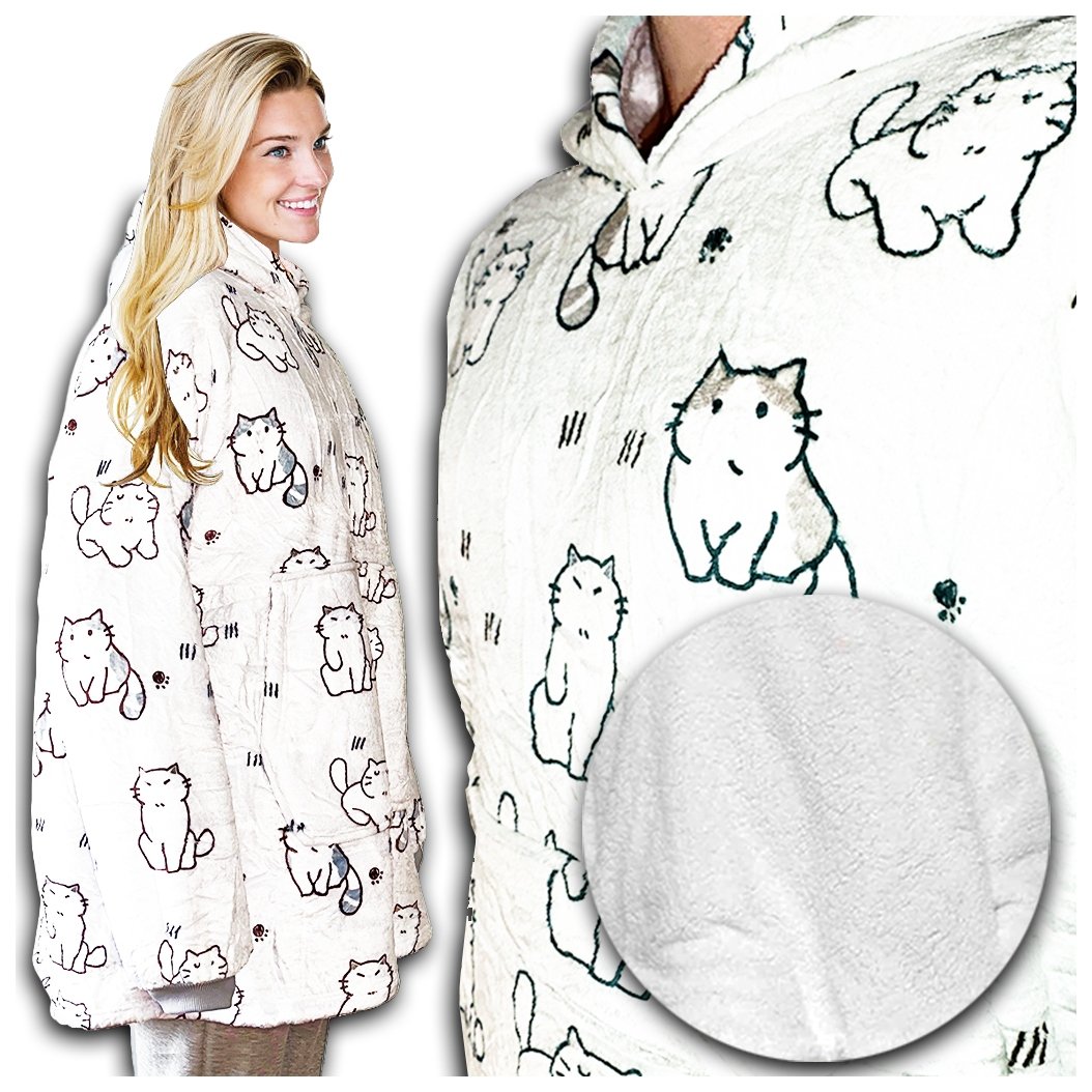 KOC BLUZA Oversize Ciepła Gruba KOCOBLUZA 2w1 XXL KOTY Futrzak z Kapturem