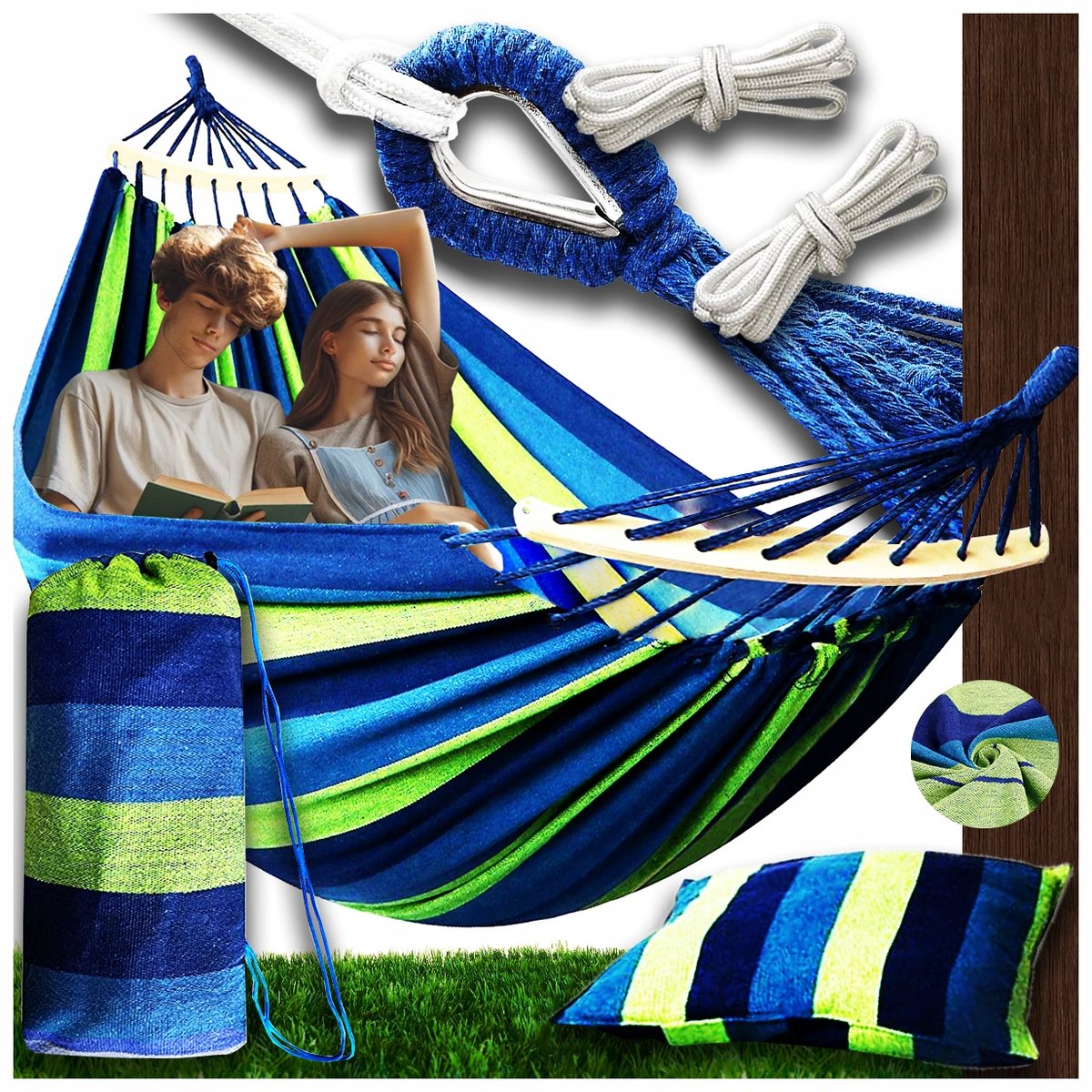 HAMAK OGRODOWY DWUOSOBOWY XXL NAJWIĘKSZY 290x150 TORBA+PODUSZKA 60 CM PAŁĄK