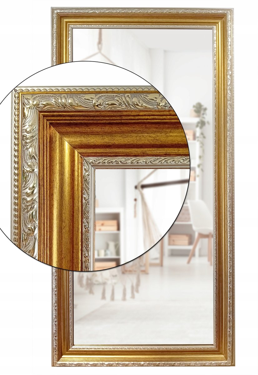 Lustro w złotej eleganckiej zdobionej ramie 180x90 odporne na wilgoć U17