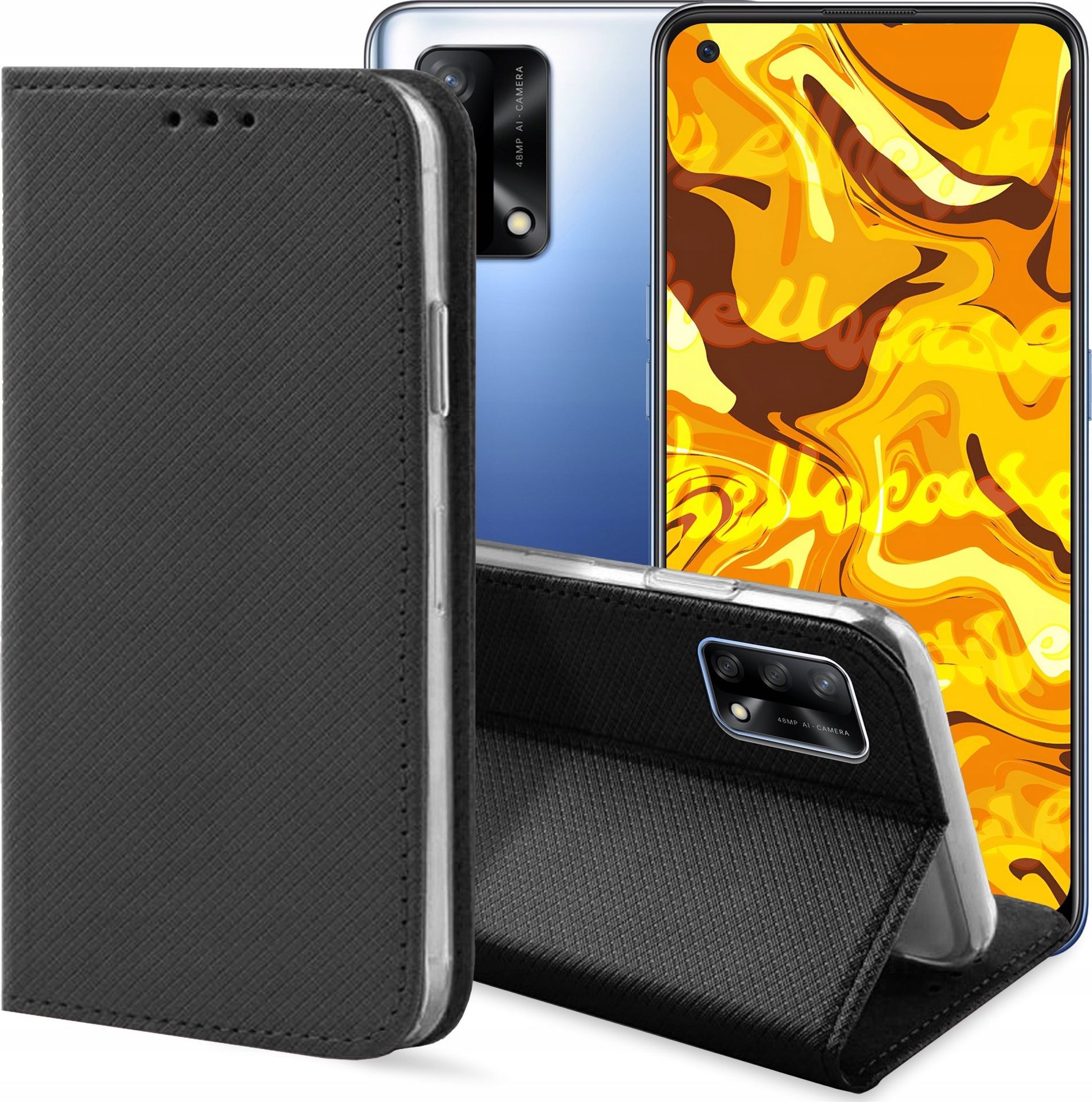 Hello Case ETUI Z KLAPKĄ DO OPPO A74 4G CZARNE ZAMYKANE MAGNETYCZNE KABURA FUTERAŁ