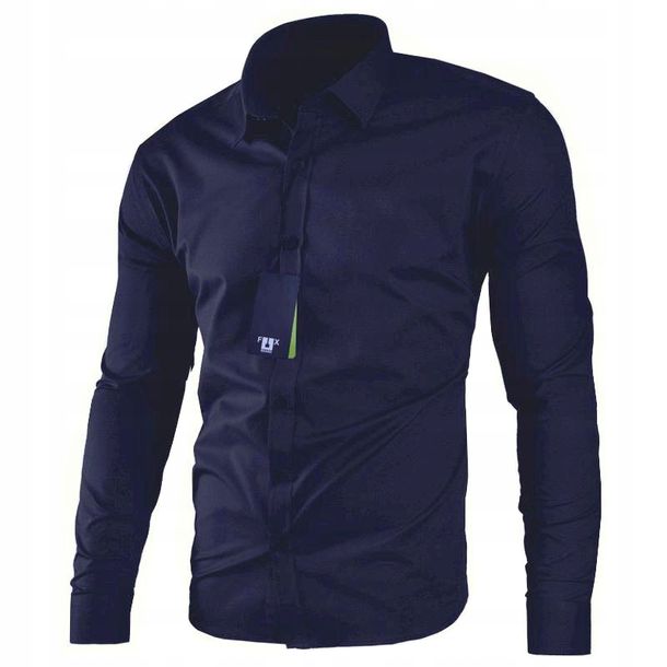 Koszula Męska Granatowa Klasyczna Slim Fit Taliowana Gładka Rozmiar Xxl