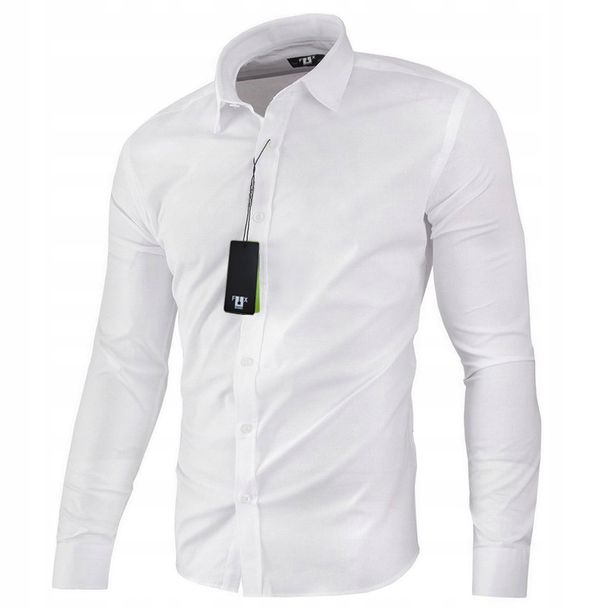 Koszula Męska Biała Klasyczna Slim Fit Taliowana Gładka Rozmiar M