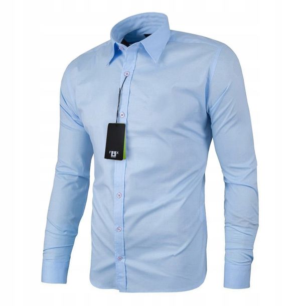 Koszula Męska Błękitna Klasyczna Slim Fit Taliowana Gładka Rozmiar L