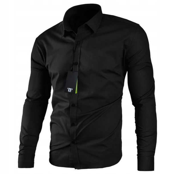 Koszula Męska Czarna Klasyczna Slim Fit Taliowana Gładka Rozmiar L