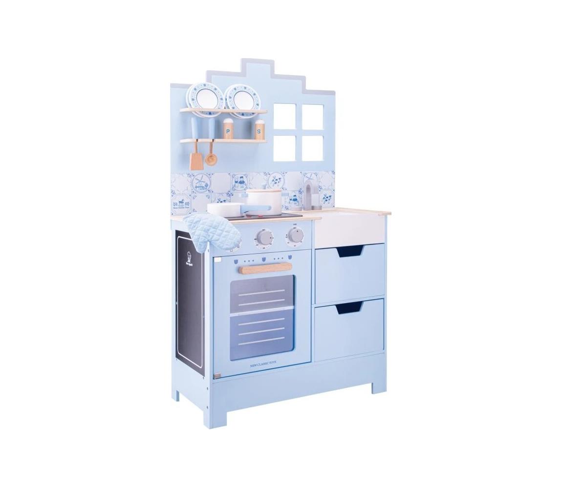 New Classic Toys - Drewniana kuchnia z akcesoriami niebieska