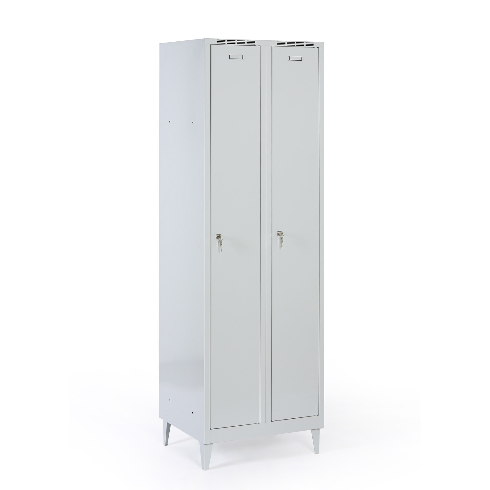 Metalowa szafka ubraniowa na nogach, 2-drzwiowa, 1920 x 600 x 500 mm, zamek cylindryczny, drzwi szare