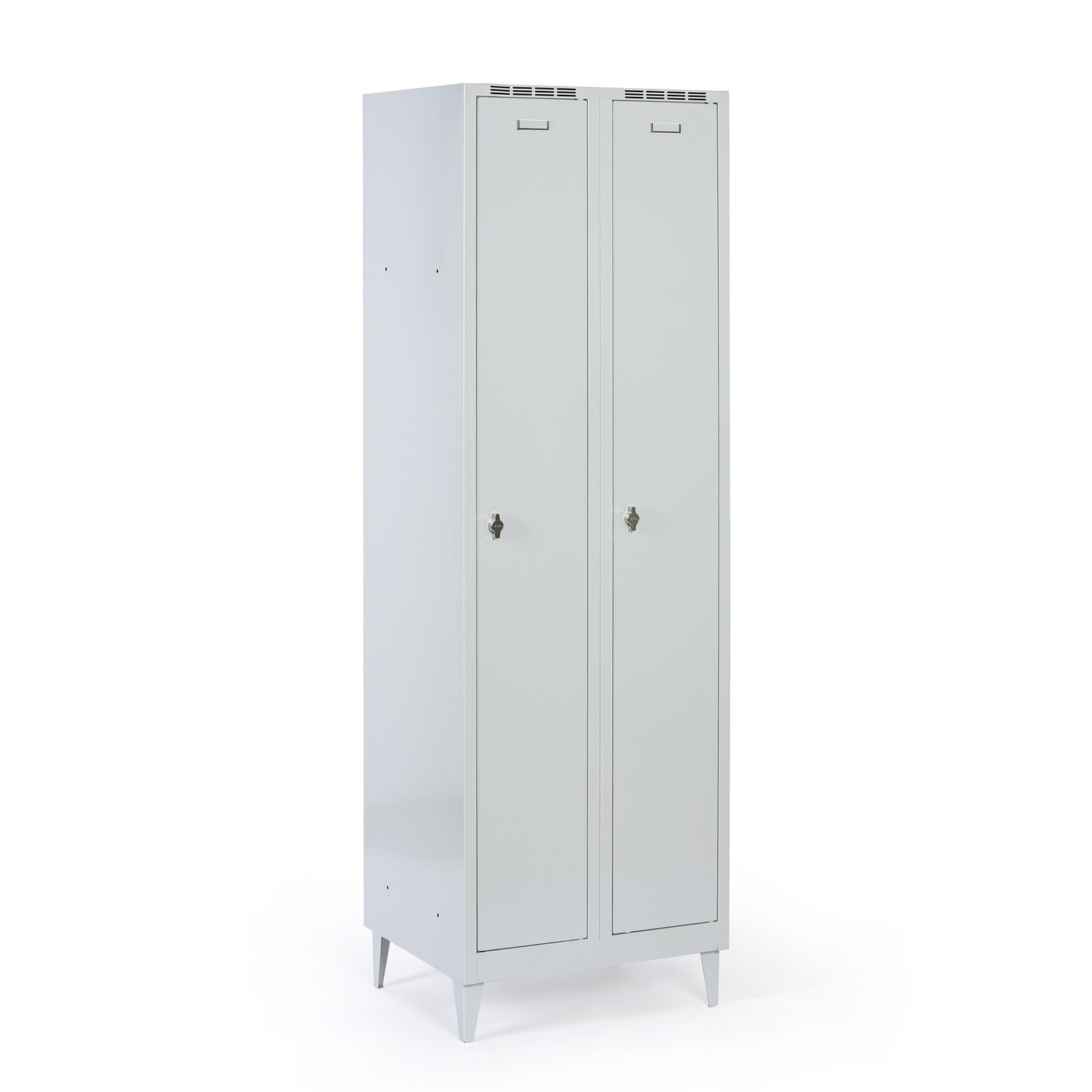 Metalowa szafka ubraniowa na nogach, 2-drzwiowa, 1920 x 600 x 500 mm, zamek obrotowy, drzwi szare