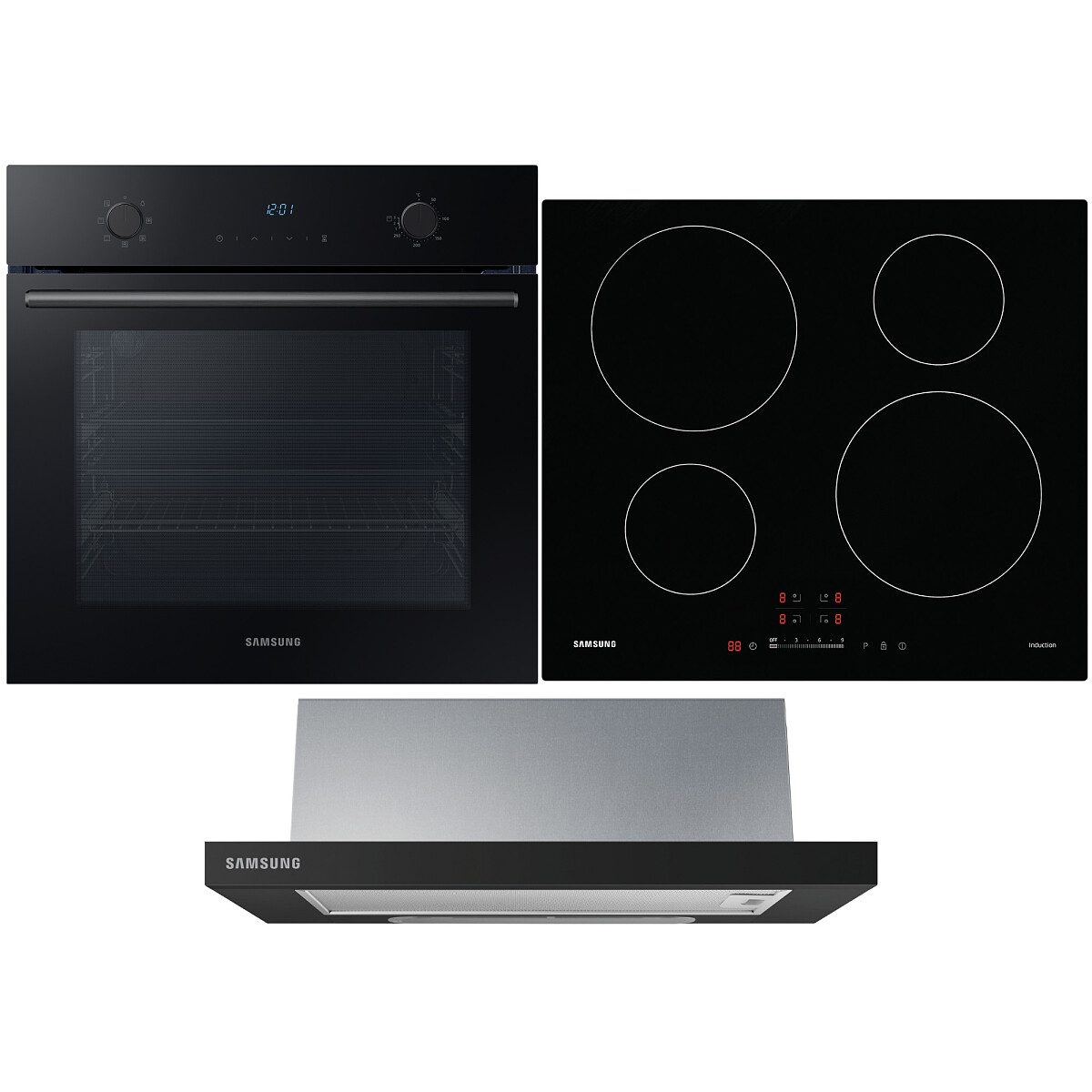 Zestaw AGD do zabudowy Samsung Piekarnik elektryczny NV68A1145CK + Płyta indukcyjna NZ64H37070K + Okap teleskopowy NK24M1030IB