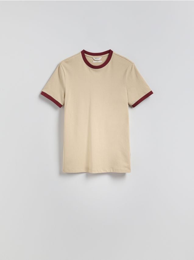 Reserved - Bawełniany t-shirt slim fit - beżowy