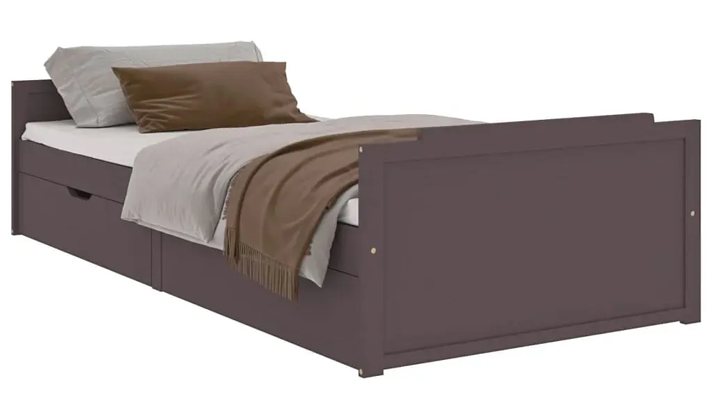 Łóżko drewniane z szufladami ciemny brąz 90x200 - Kamos