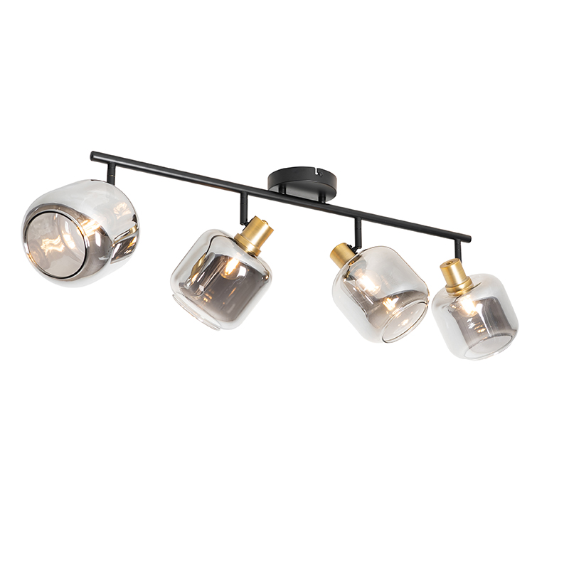 QAZQA Inteligentny reflektor sufitowy czarny ze złotem i przydymionym szkłem 4-źródłowy z 4 Wifi P45 - Zuzanna