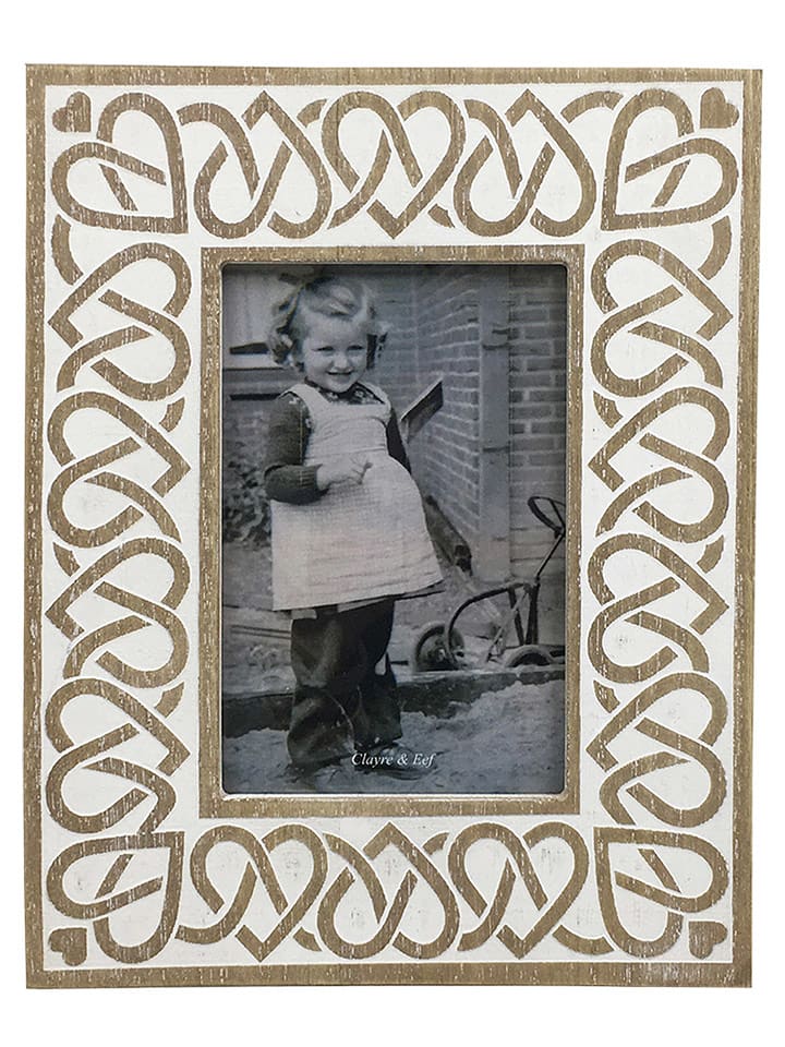 Clayre & Eef Ramka w kolorze biało-jasnobrązowym na zdjęcia - 19 x 24 cm