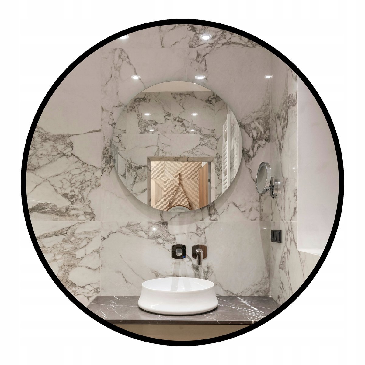 LUSTRO OKRĄGŁE DO ŁAZIENKI PRZEDPOKOJU CZARNE W RAMIE METALOWEJ 100 CM