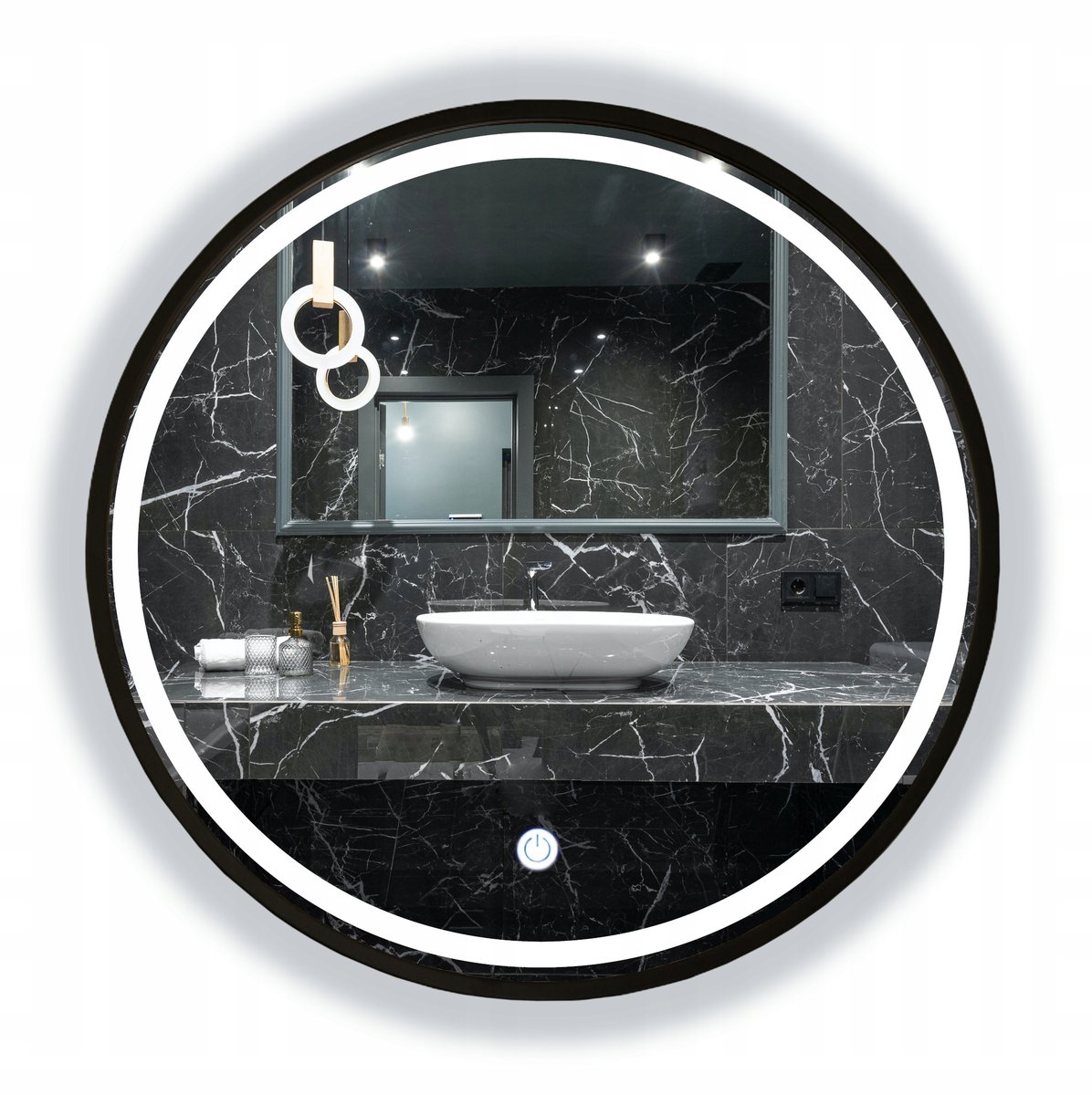 LUSTRO LED W RAMIE CZARNE 60 CM ŁAZIENKOWE WISZĄCE