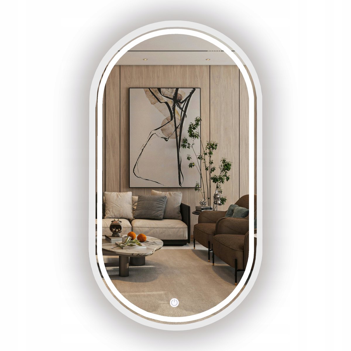 LUSTRO LED ŁAZIENKOWE OWALNE BIAŁE W RAMIE 85X50 CM + WŁĄCZNIK