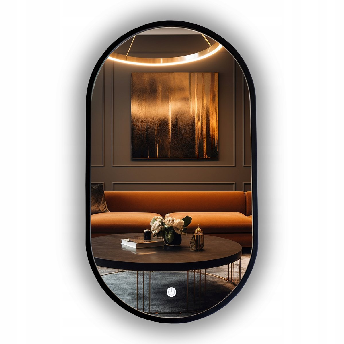 LUSTRO LED W CZARNEJ RAMIE OWALNE 85x50 CM + Włącznik na Dotyk