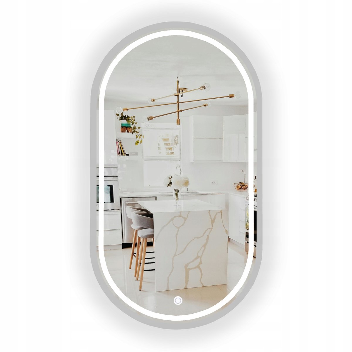 LUSTRO LED ŁAZIENKOWE OWALNE SREBRNE W RAMIE 100X35 CM + WŁĄCZNIK