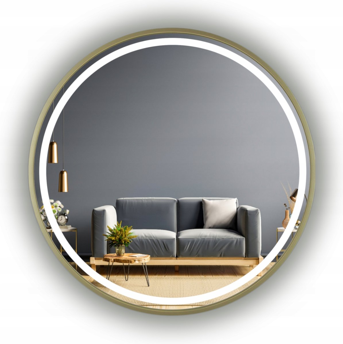 LUSTRO LED DEKORACYJNE W ZŁOTEJ RAMIE GLAMOUR 70CM