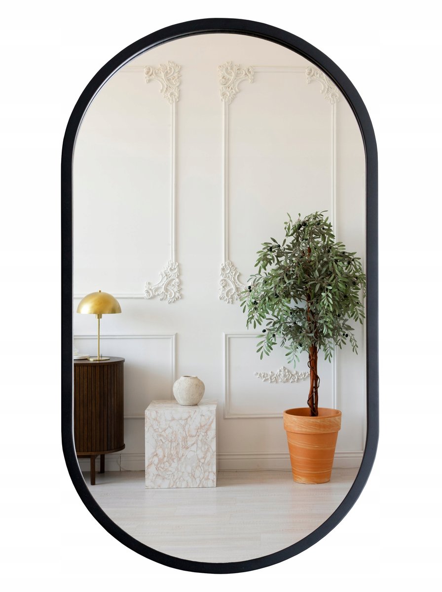 LUSTRO OWALNE CZARNE W RAMIE 75x40 CM DO ŁAZIENKI TOALETKI SALONU