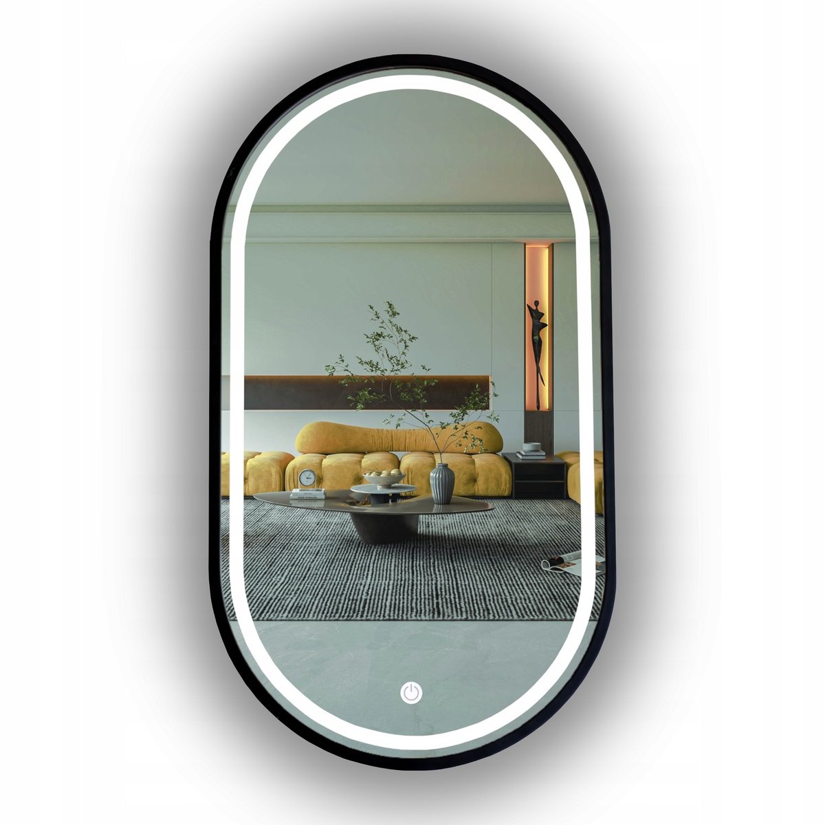 LUSTRO LED OWALNE W CZARNEJ RAMIE 80x45 CM + WŁĄCZNIK DOTYKOWY