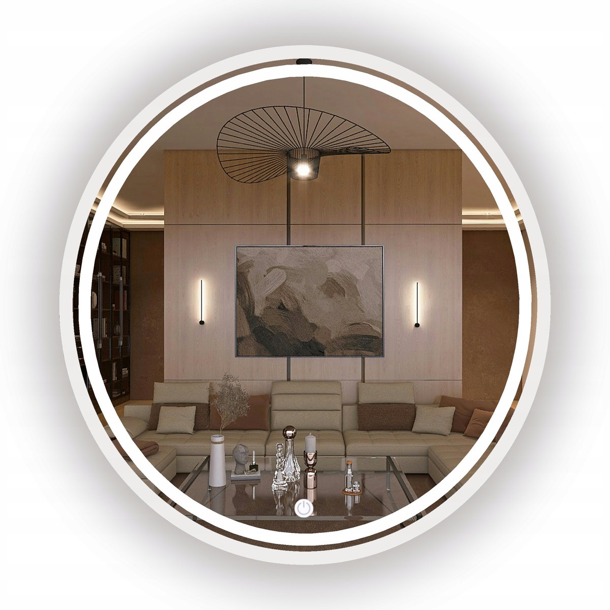 LUSTRO OKRĄGŁE LED BIAŁE W RAMIE LOFT Z WŁĄCZNIKIEM DOTYKOWYM 50 CM