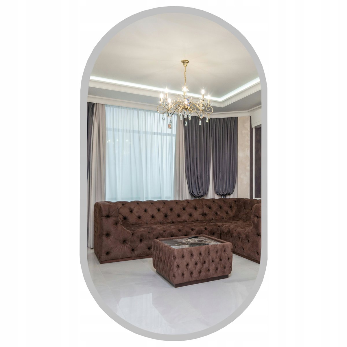 LUSTRO OWALNE SREBRNE W RAMIE ŁAZIENKOWE 110x45 CM