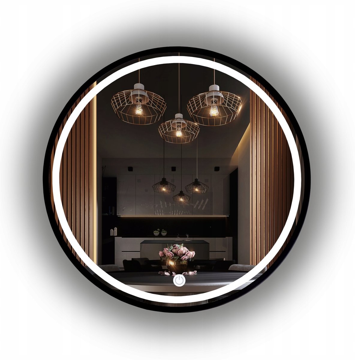 LUSTRO DO ŁAZIENKI OKRĄGŁE W RAMIE CZARNE 60 CM + LED