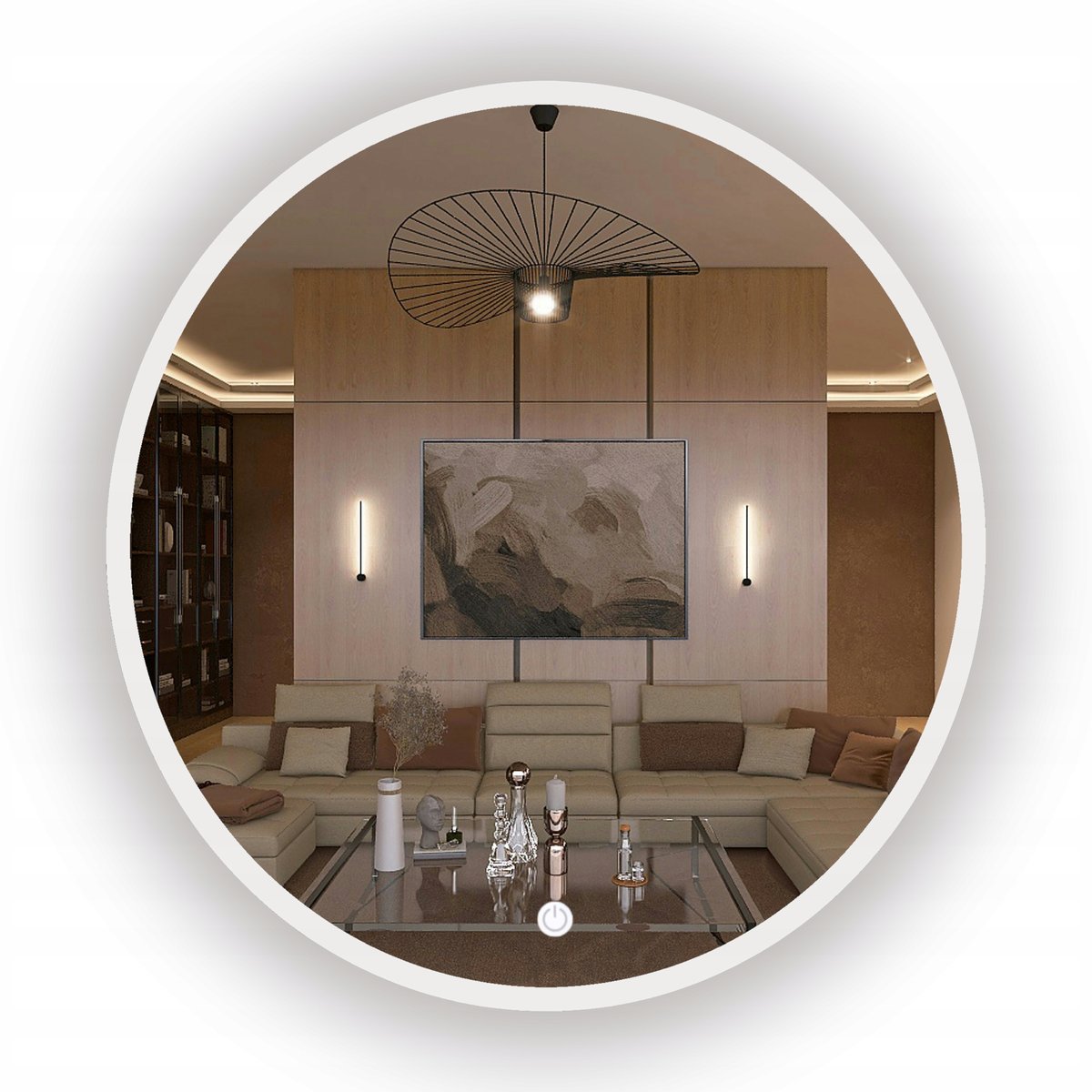 LUSTRO ŁAZIENKOWE PODŚWIETLANE OKRĄGŁE BIAŁE 55 CM + Włącznik led na Dotyk