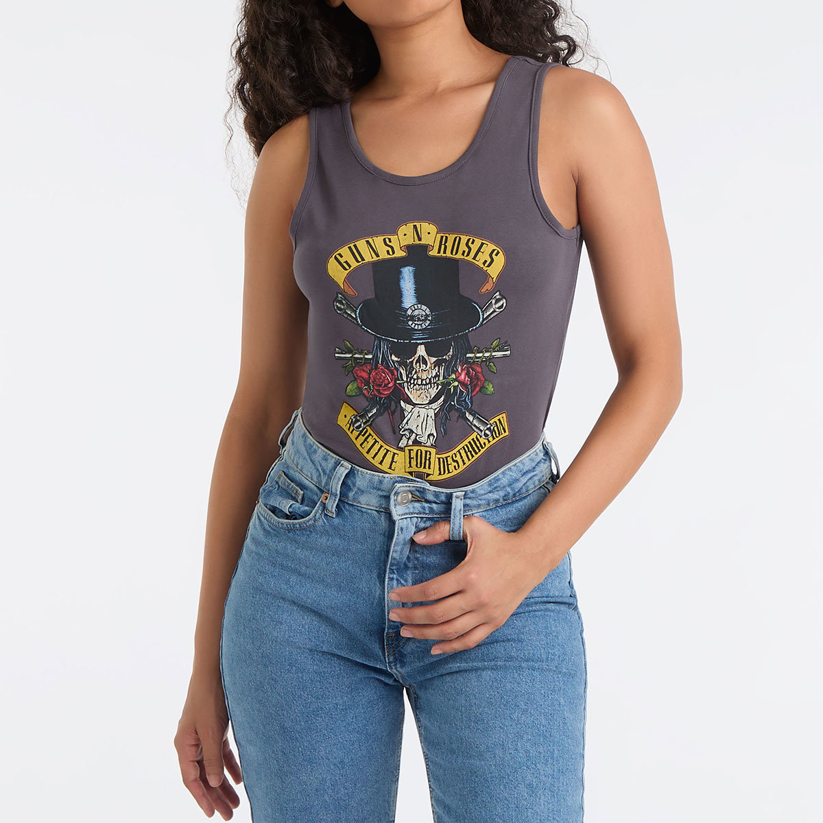 Body Amplified Guns N Roses Top Hat Skull Ladies Bodysuit-M