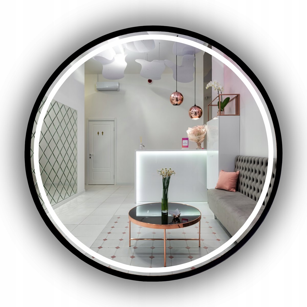 LUSTRO Z LED W RAMIE OKRĄGŁE ŁAZIENKOWE PODŚWIETLANE 50 CM LOFT