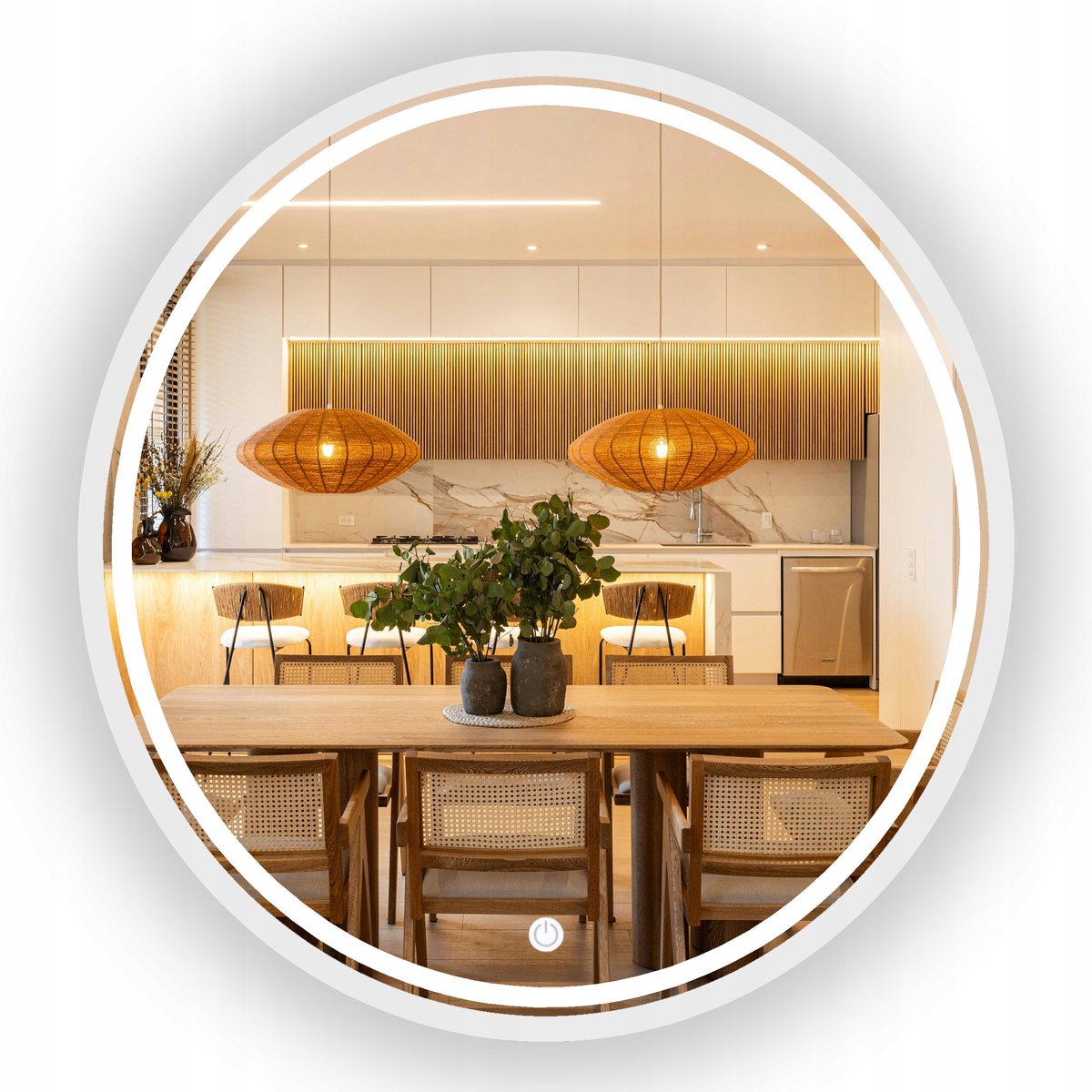 LUSTRO ŁAZIENKOWE LED DOTYK OKRĄGŁE ŚCIENNE W RAMIE 70 CM BIAŁE