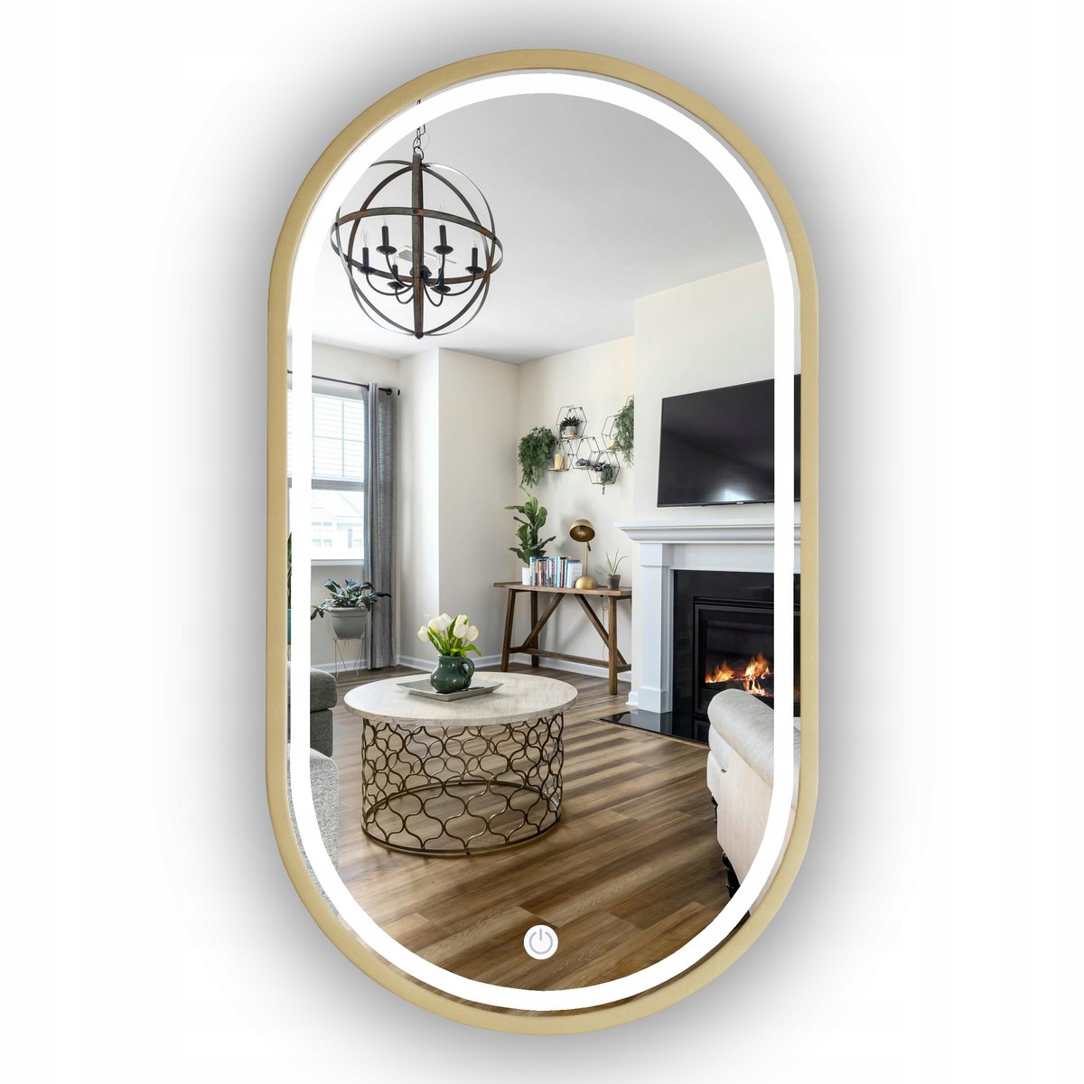 LUSTRO LED ŁAZIENKOWE OWALNE ZŁOTE W RAMIE 115X50 CM + WŁĄCZNIK