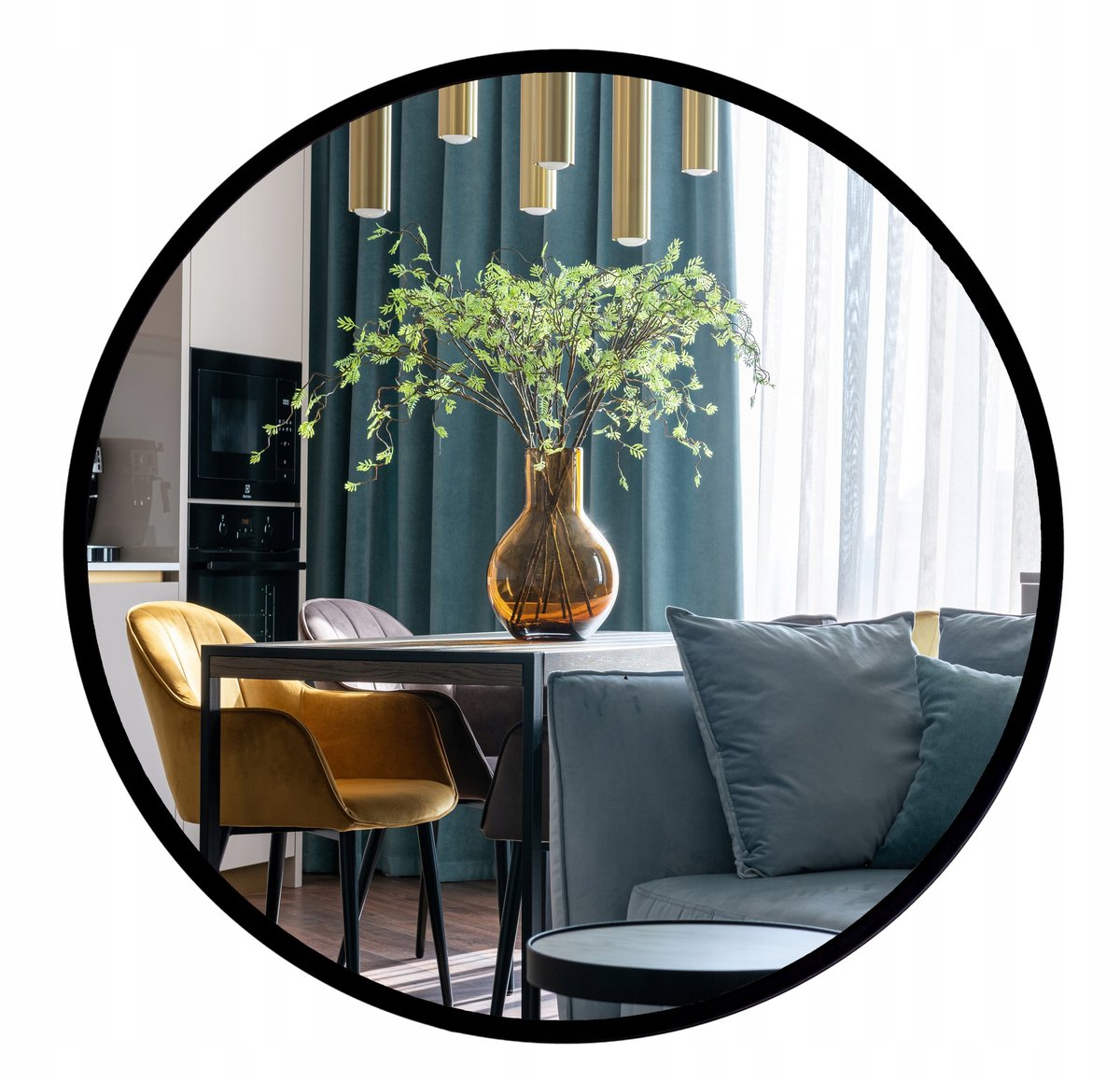 LUSTRO OKRĄGŁE 90 CM CZARNA RAMA ŚCIENNE WISZĄCE