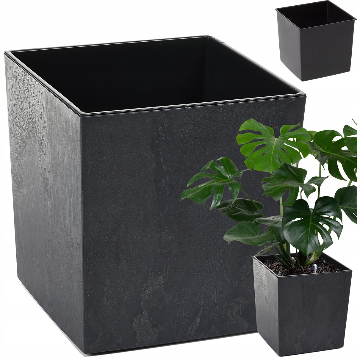 DONICA DONICZKA OGRODOWA KWIETNIK MISA CZARNY POŁYSK BETON + WKŁAD 40x40 cm