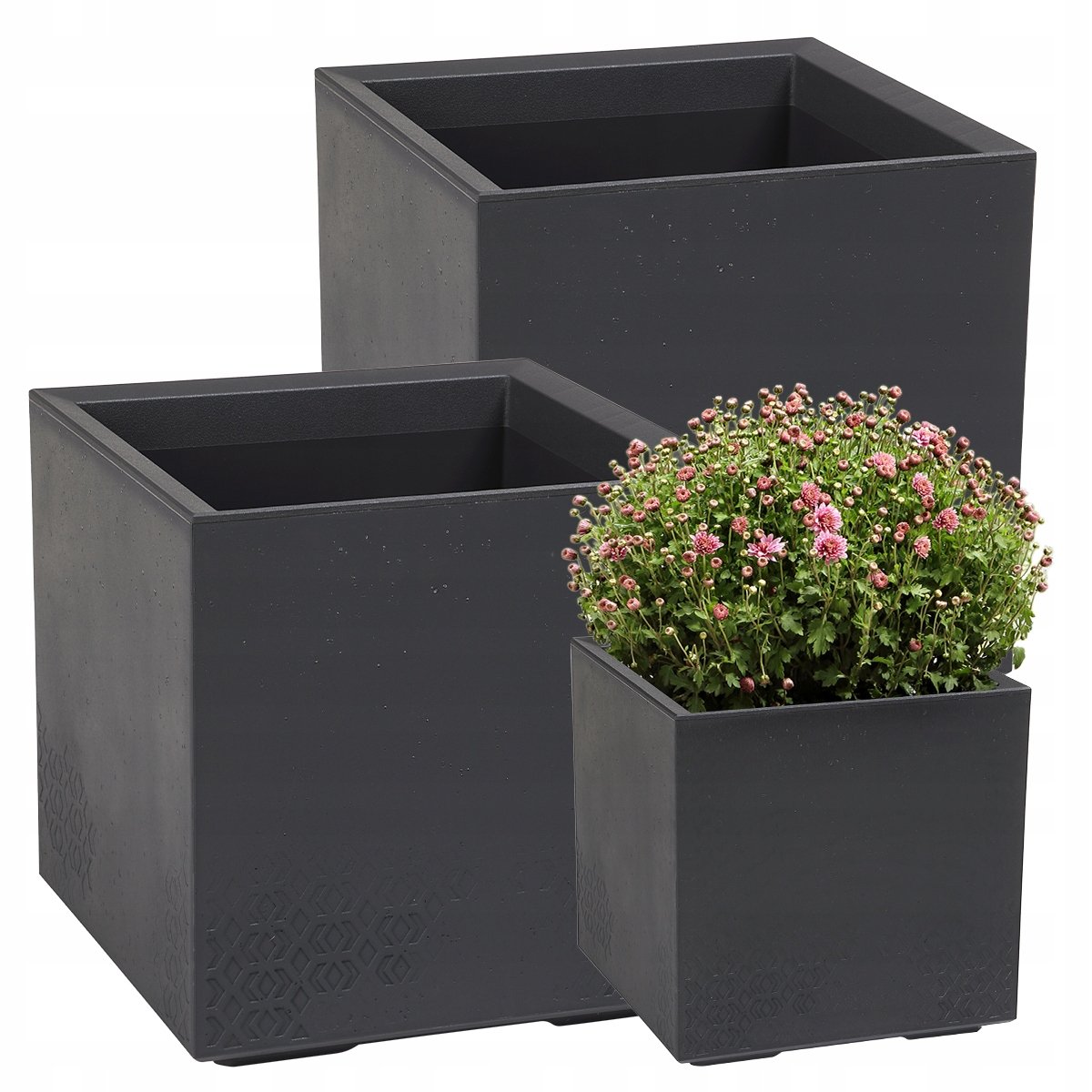 2x KWIETNIK DONICA SKRZYNIA DONICZKA MISA TARAS OGRÓD BIAŁY KARO 30x30x30cm
