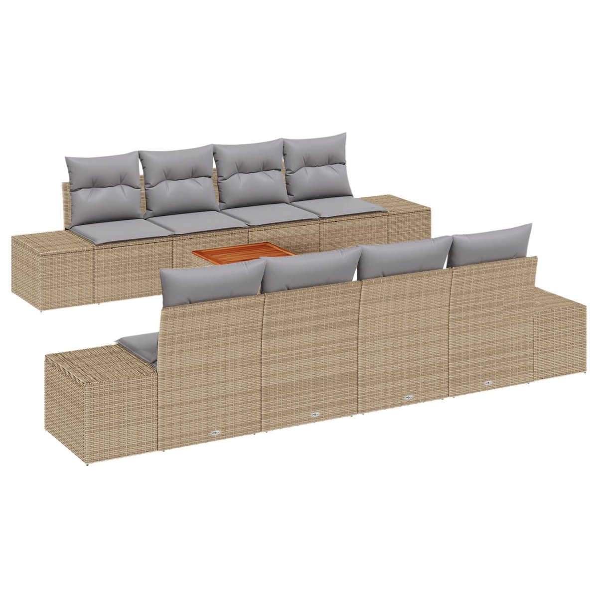 vidaXL Zestaw 9-częściowy sof ogrodowych z poduszkami Beżowy Poly Rattan Akacja