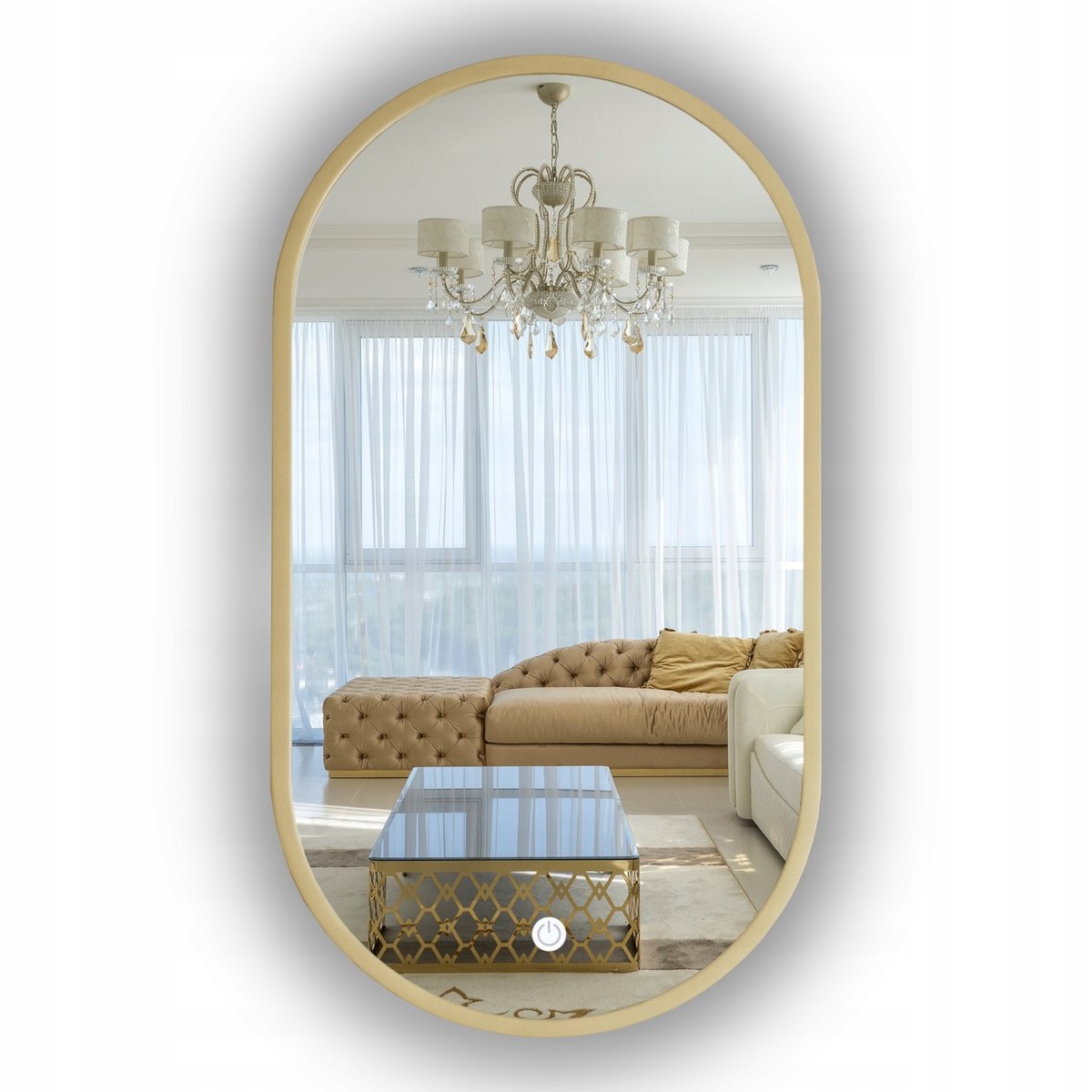 LUSTRO ŁAZIENKOWE LED OWALNE ZŁOTE 120x55 CM + Włącznik na Dotyk