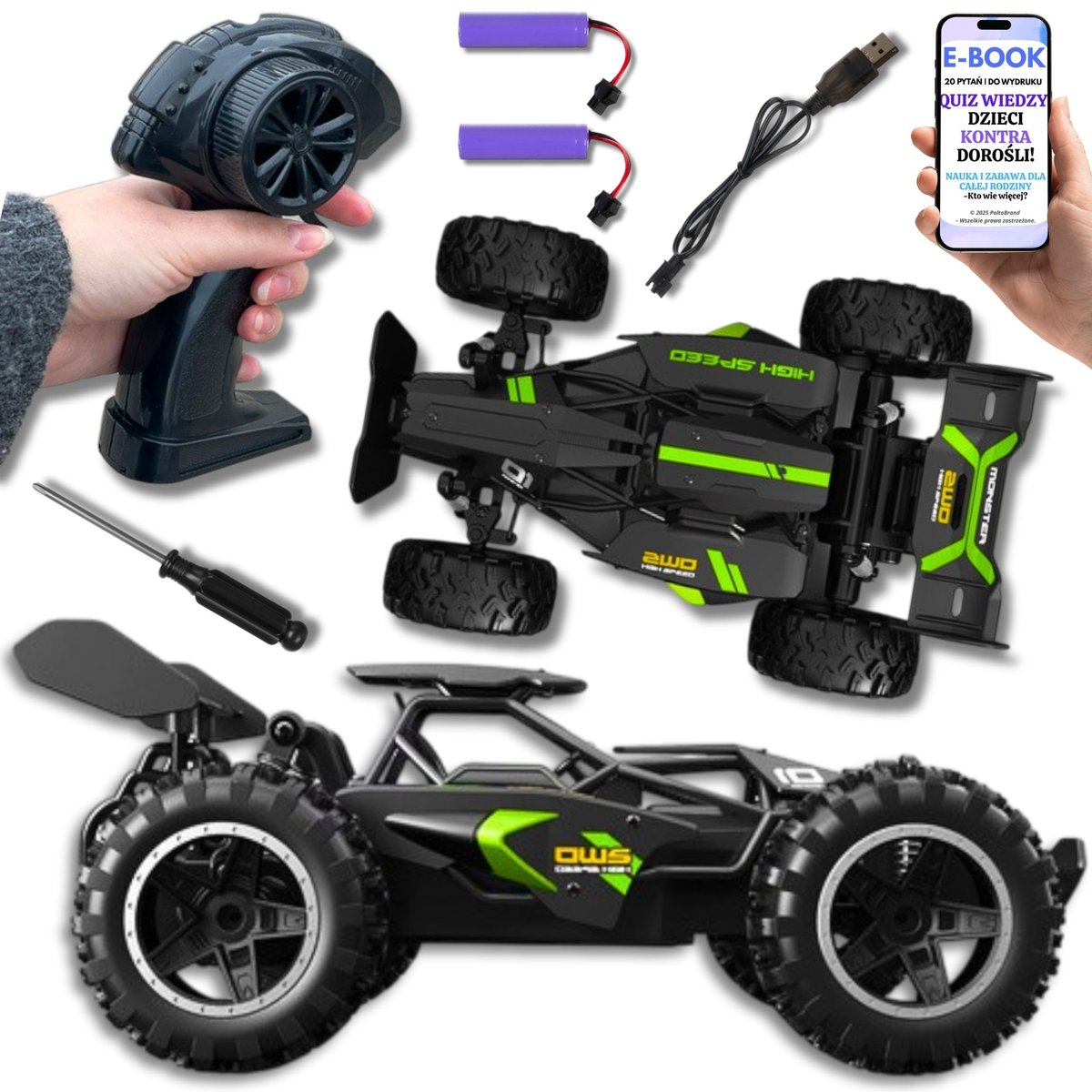 Najlepszy Prezent Dla Dziecka – Samochód RC z Pilotem Zdalnie Sterowany 2 Baterie Pełna Amortyzacja Duże Koła EKSTREMALNA ZABAWA + EBOOK-2