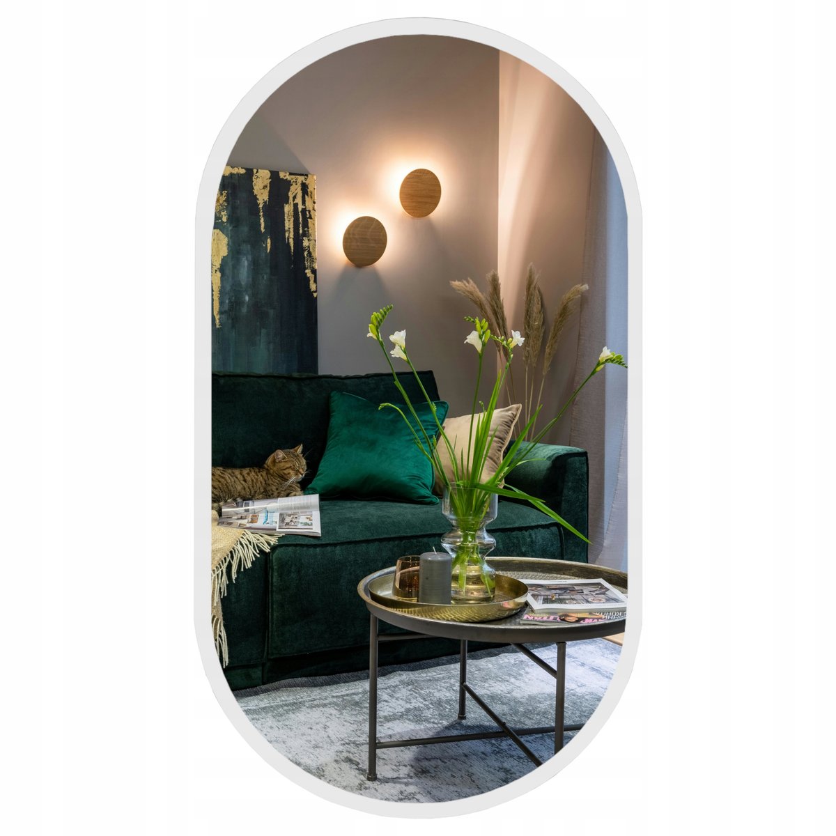 LUSTRO OWALNE BIAŁE W RAMIE ŁAZIENKOWE 100x35 CM