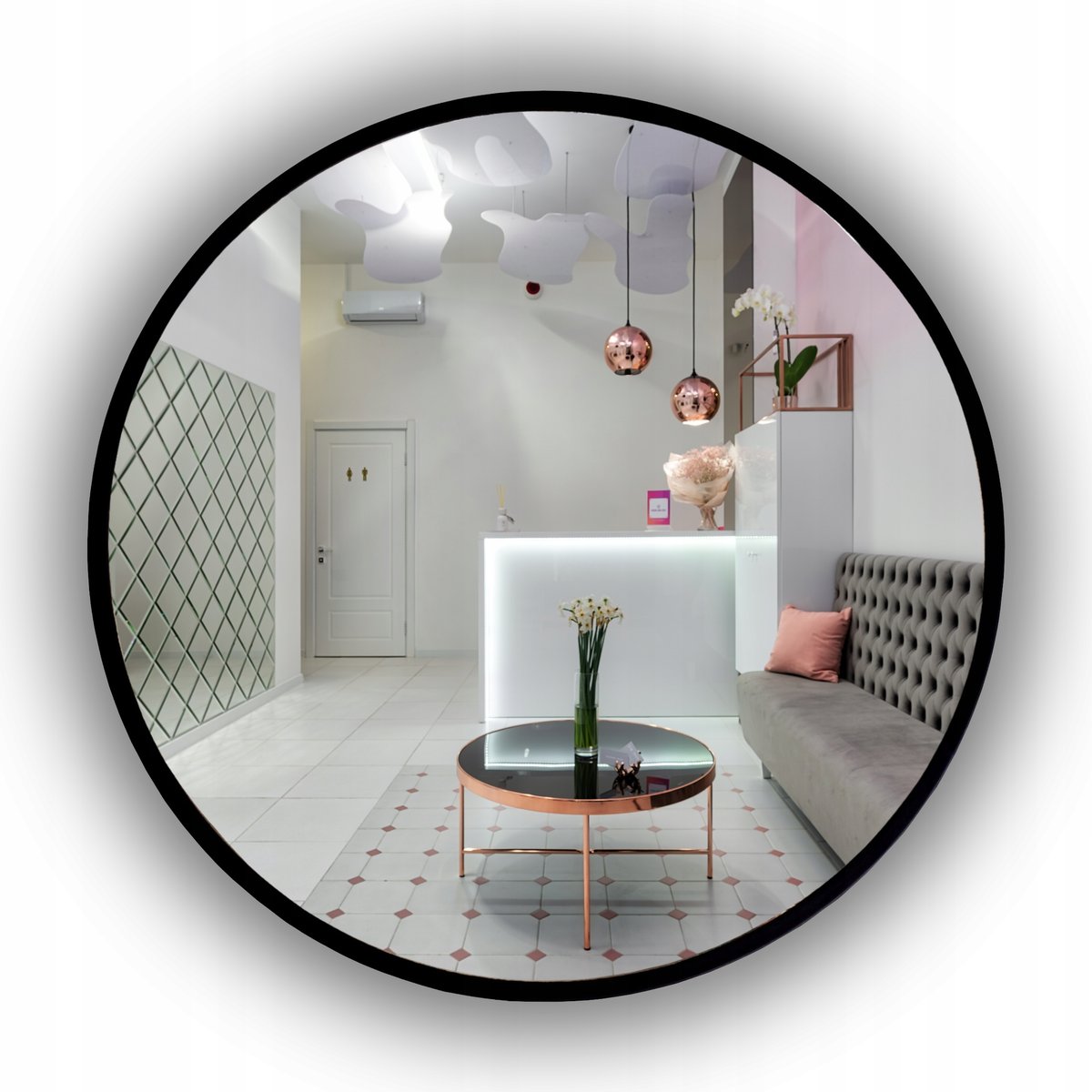 LUSTRO LED PODŚWIETLANE DEKORACYJNE OKRĄGŁE W RAMIE CZARNE 70 CM