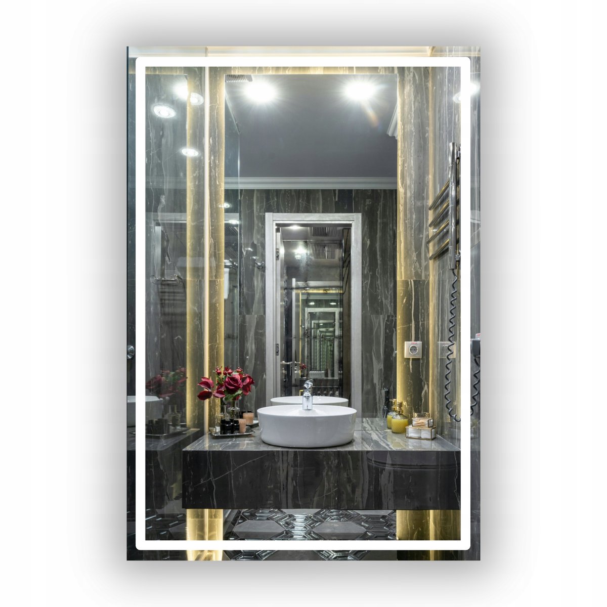 LUSTRO ŁAZIENKOWE LED 50x70 cm DO MAKIJAŻU PROSTOKĄTNE 120 diod/m