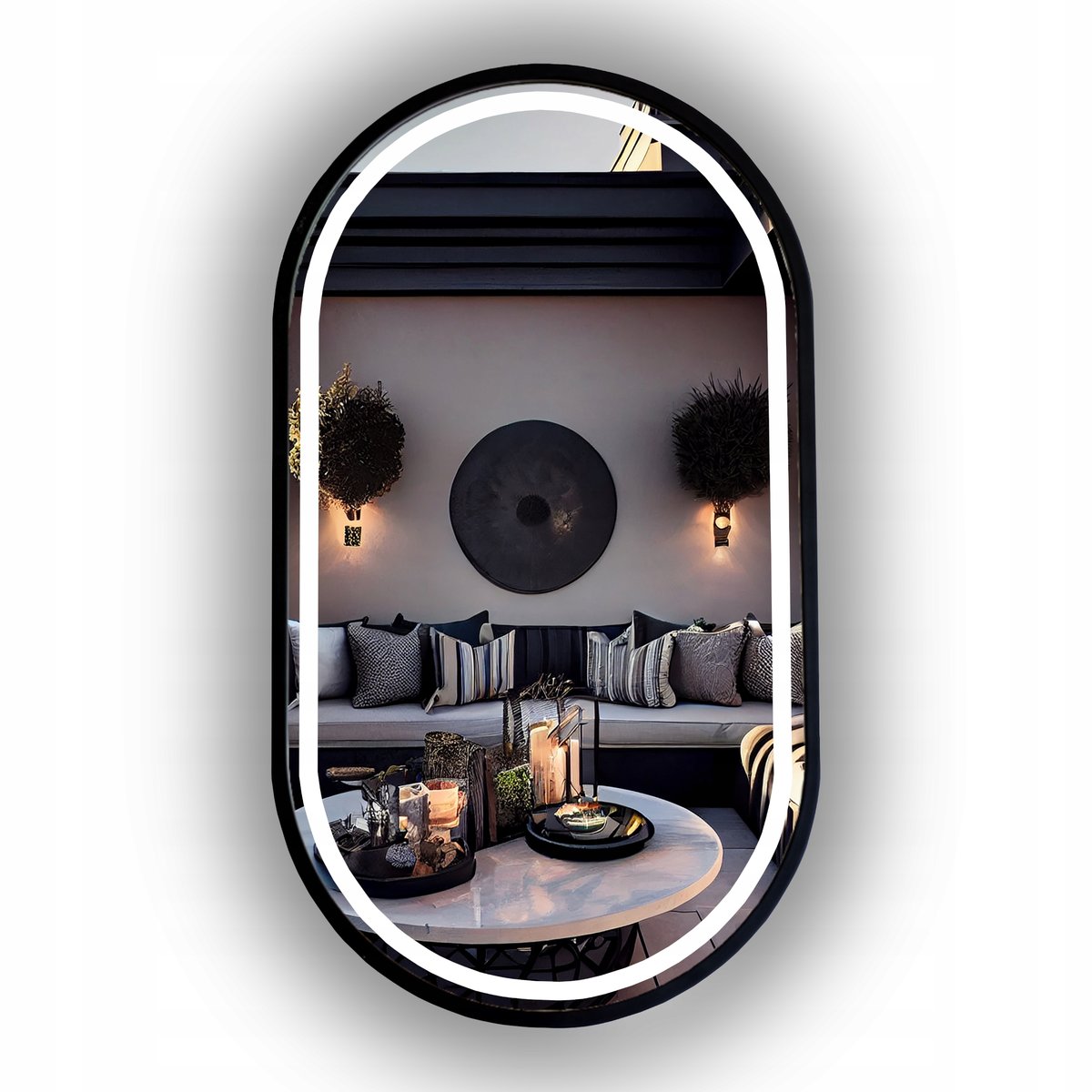 LUSTRO PODŚWIETLANE LED OWALNE 105X40 CM W CZARNEJ RAMIE LOFT