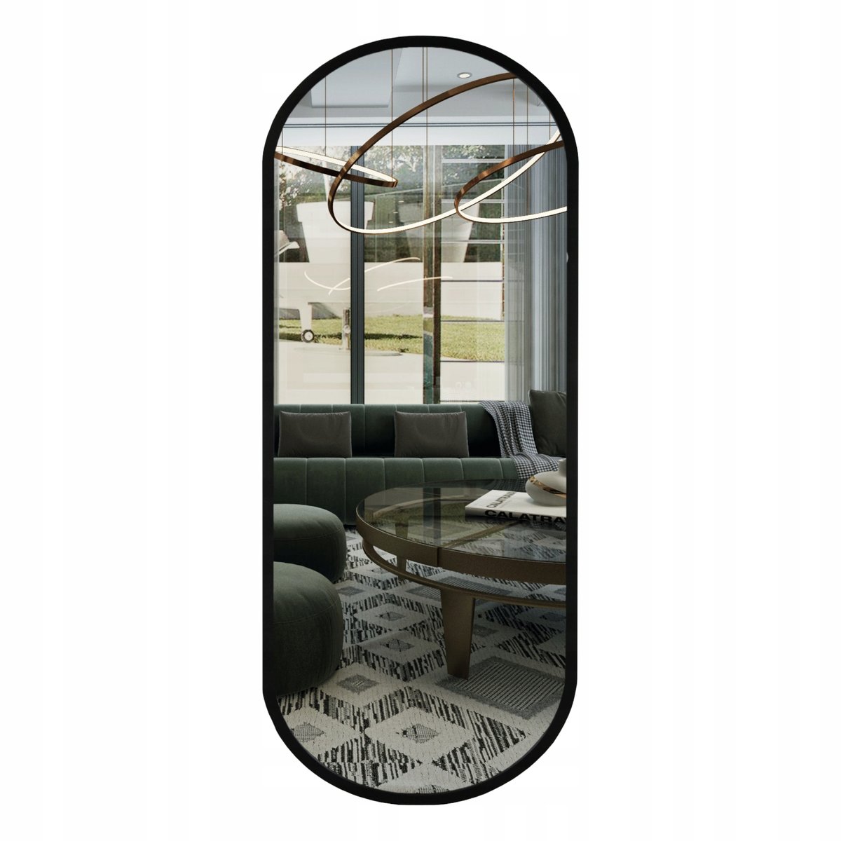 LUSTRO OWALNE CZARNE ŁAZIENKOWE ŚCIENNE W RAMIE 75X40 CM PION I POZIOM