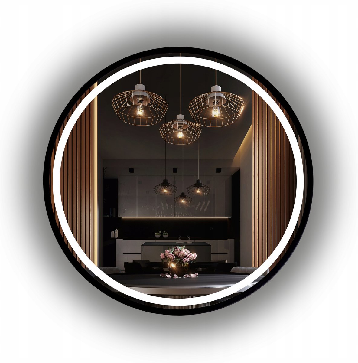 Lustro Łazienkowe Led Koło 50 Cm Czarna Rama Loft