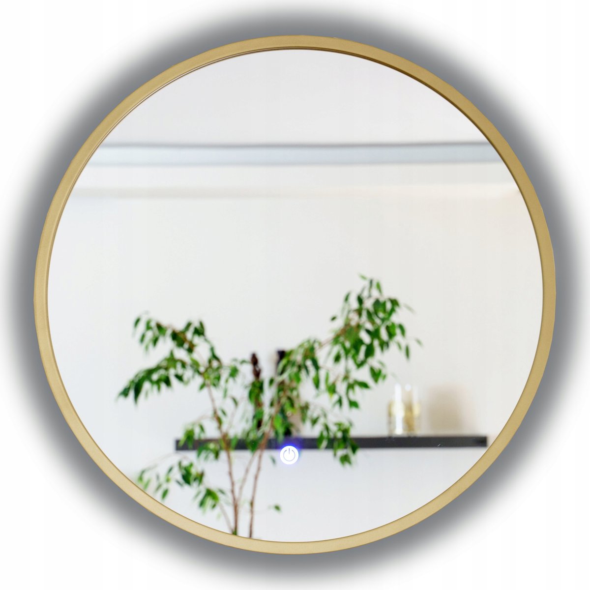 LUSTRO OKRĄGŁE 70 CM WISZĄCE ZŁOTE LED PODŚWIETLANE LOFT