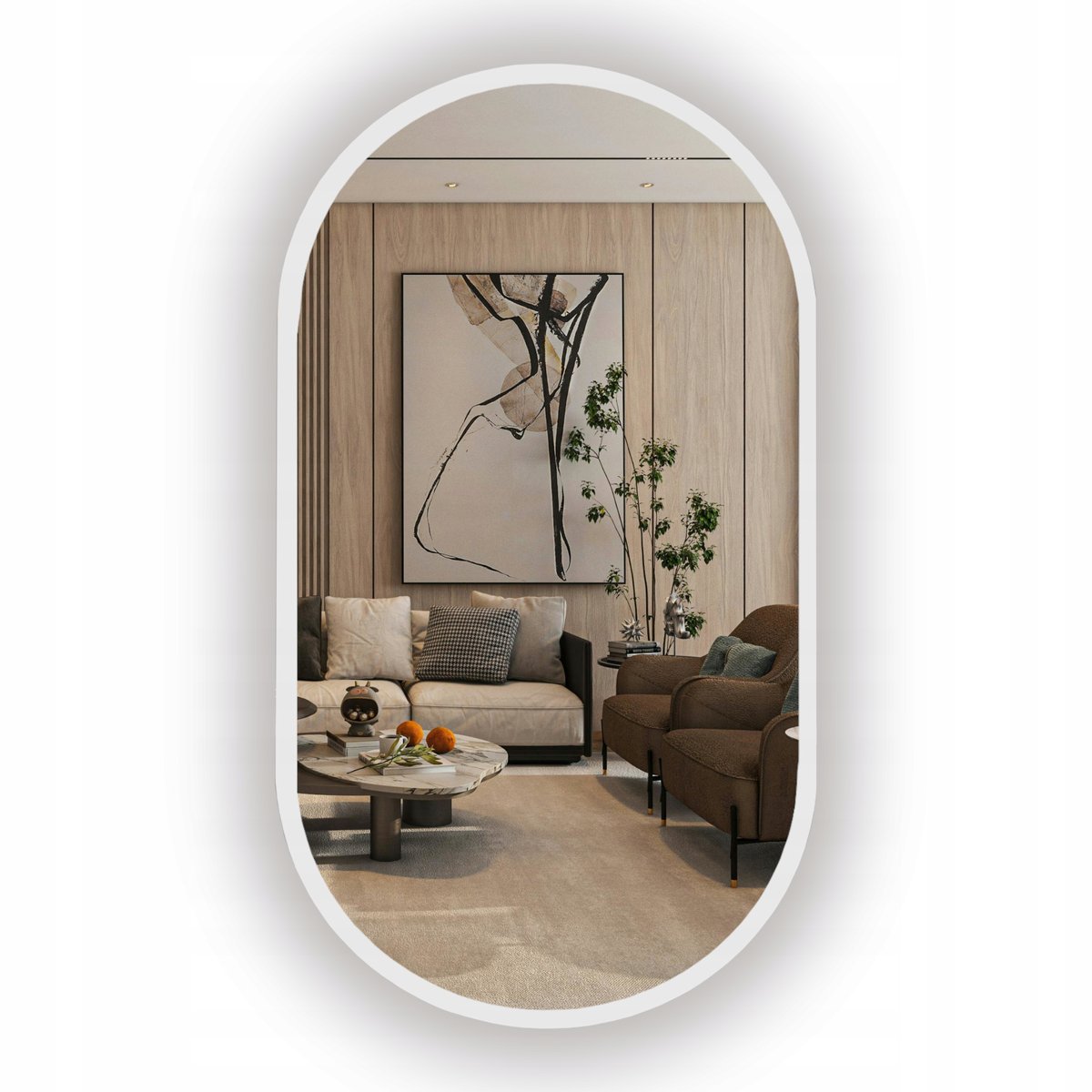 LUSTRO LED PODŚWIETLANE BIAŁE W RAMIE 105X40 CM OWALNE