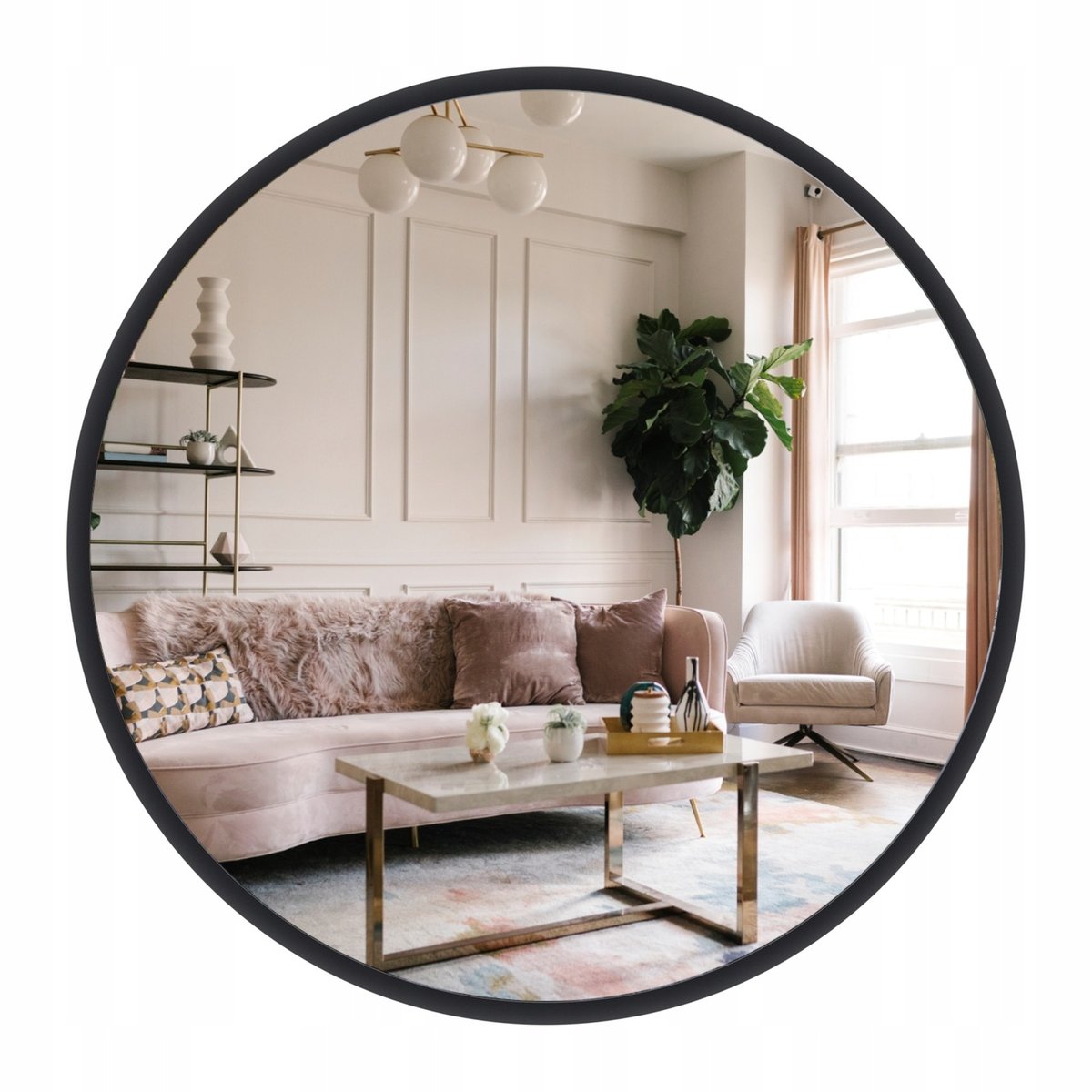 Lustro Łazienkowe Okrągłe Czarne 80 Cm Do Łazienki Salonu Przedpokoju