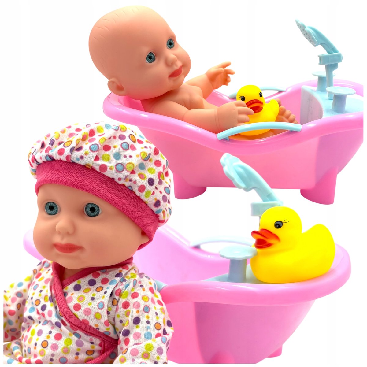 Lalka bobas w wannie wanienka dla lalki mała laleczka dziecko różowa wanna