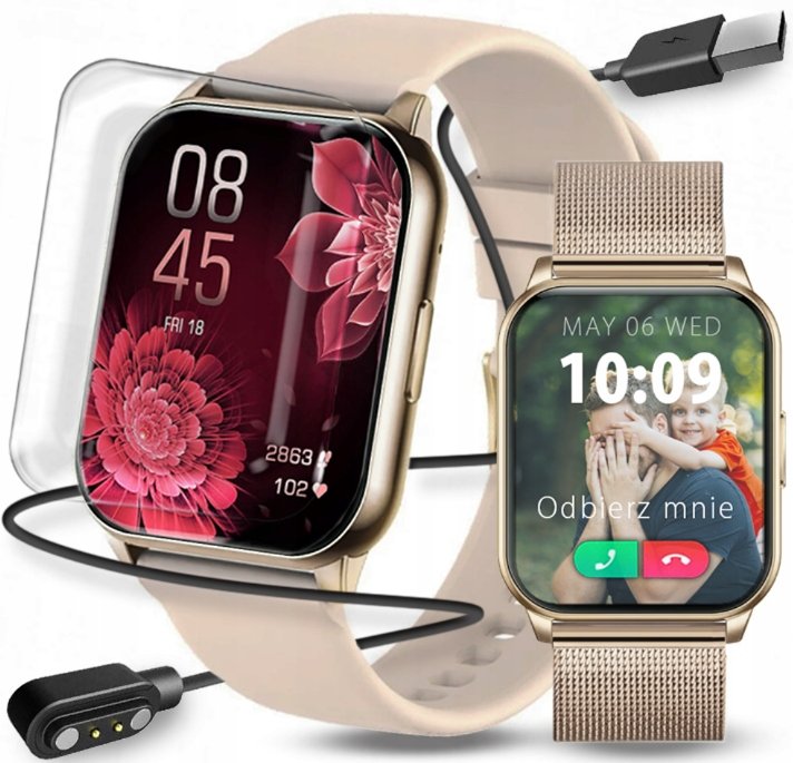SMARTWATCH DAMSKI ZEGAREK ZŁOTY POLSKIE MENU ROZMOWY CIŚNIENIE PULS SPORT