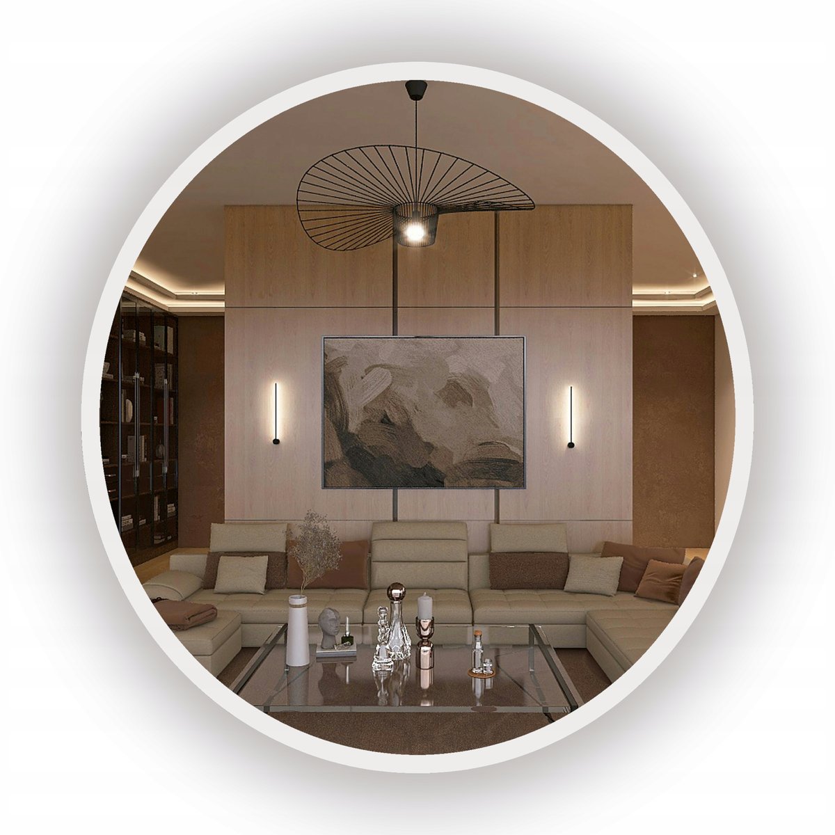LUSTRO LED PODŚWIETLANE DO ŁAZIENKI TOALETKI BIAŁE OKRAGŁE W RAMIE 85 CM